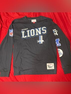 Mitchell & Ness Detroit Lions Youth M 10/12 Black Long Sleeve Throwback NWOT